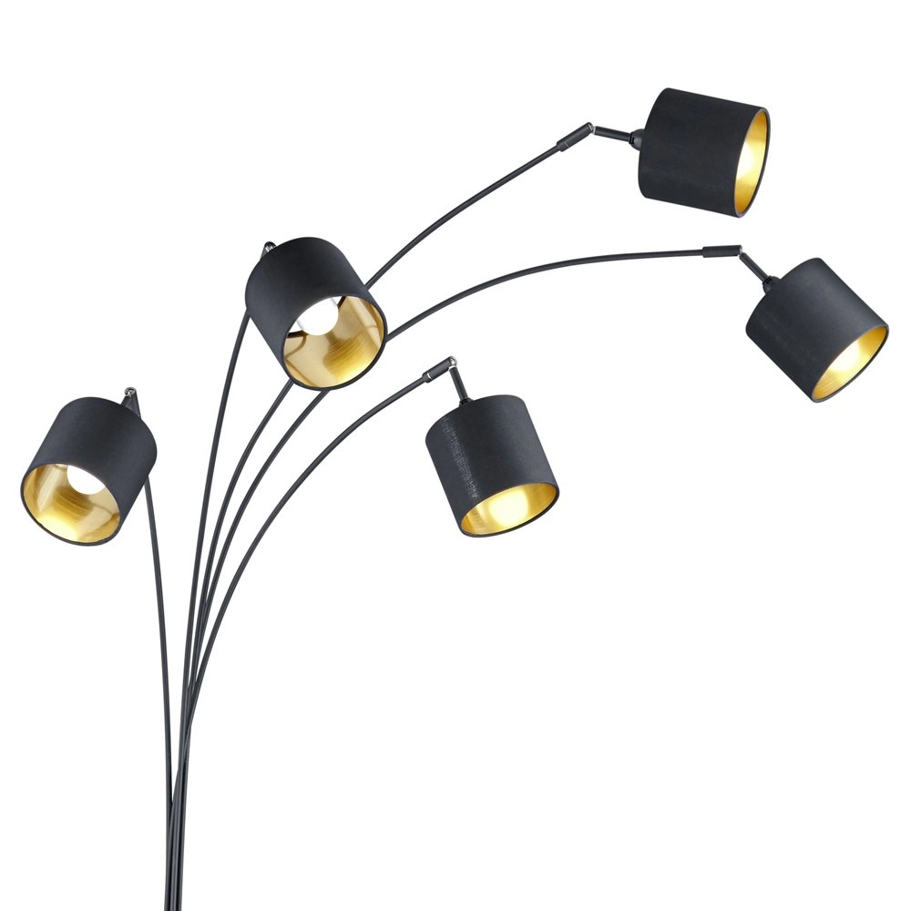 Vloerlamp Tommy 5-lichts zwart met goud Trio 4017807395150