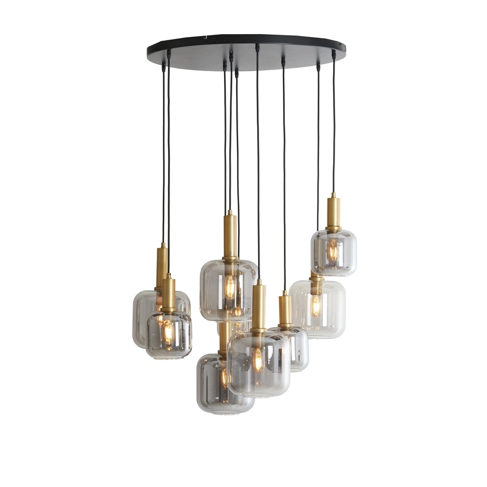 Vide hanglamp Lekar 9x E27 - messing met smoke glas Light & Living 8717807604592