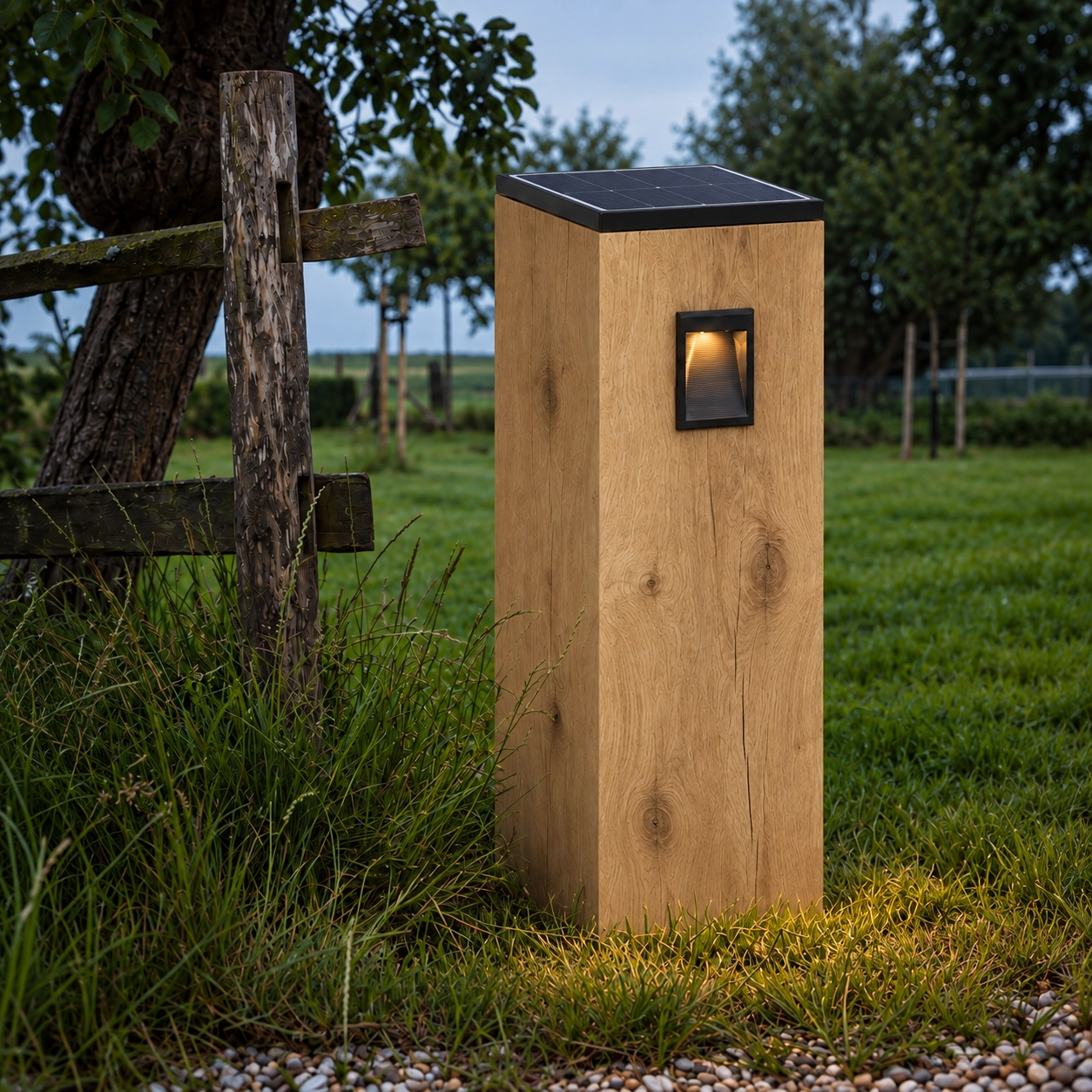 Houten solar pad lamp Torre Solar Eiken - 17,5x17,5x90cm - 2700K