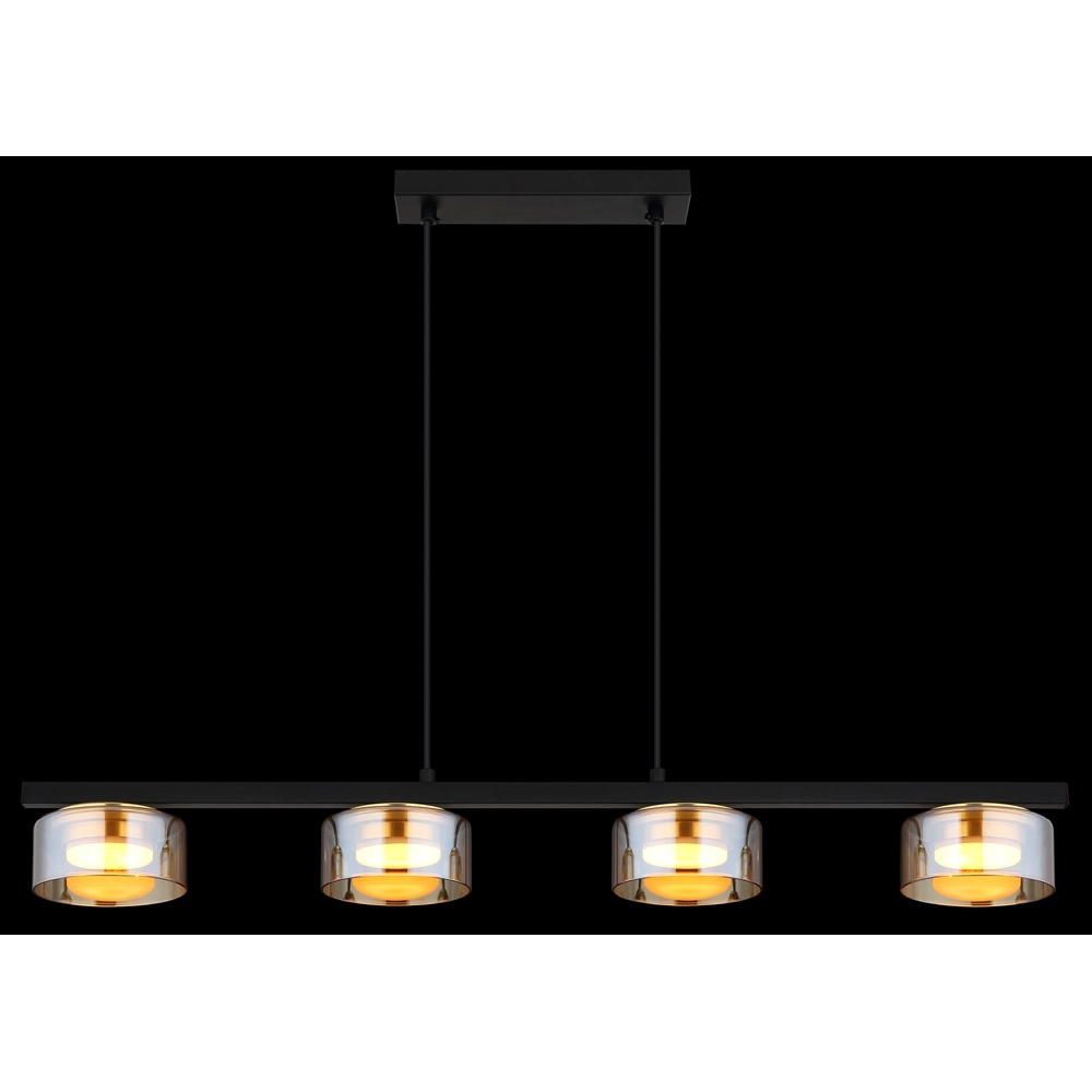 Design hanglamp Higgins 4-lichts zwart met amber glas Globo 9007371522828