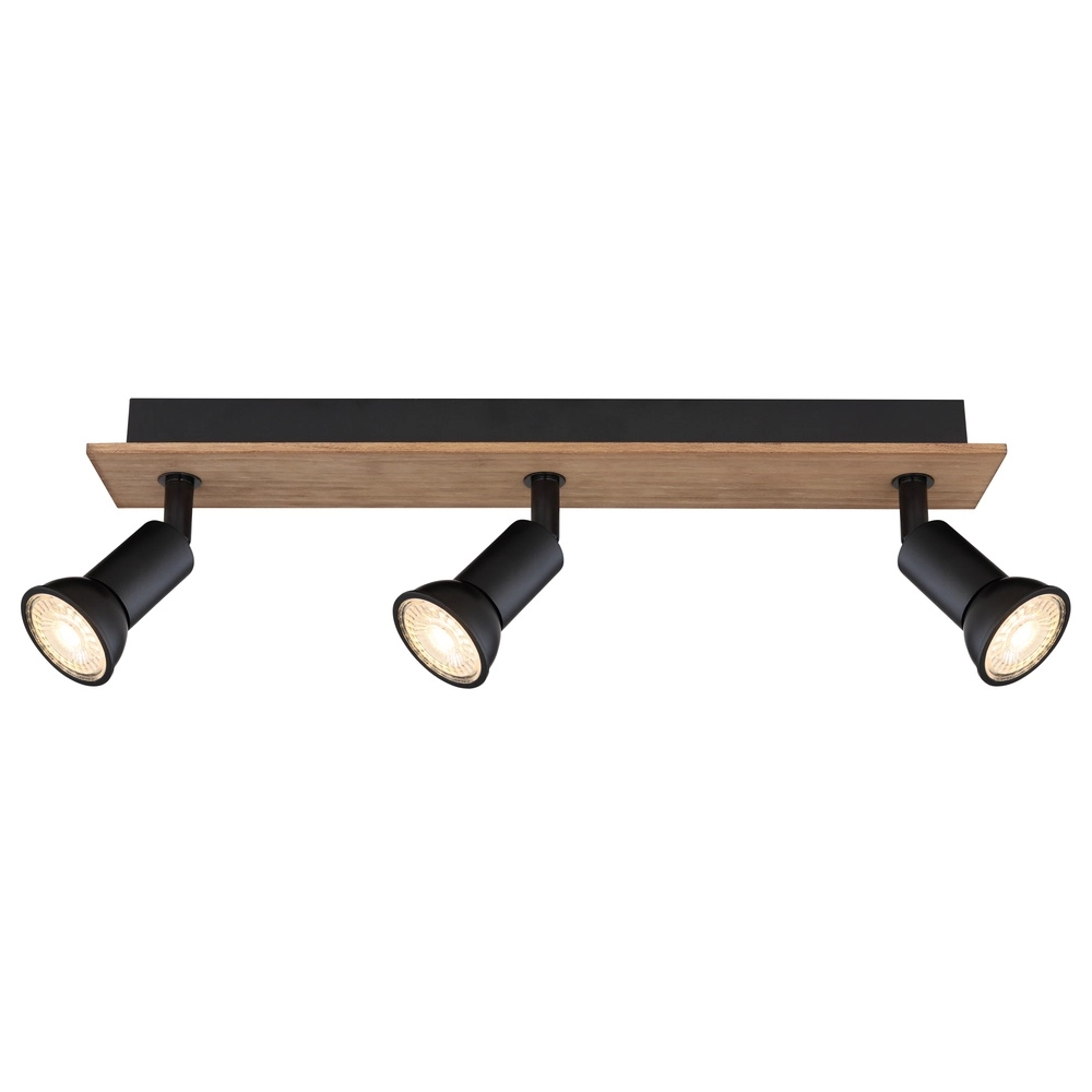 Plafondspot Drew zwart met hout 3-lichts Globo 9007371433780