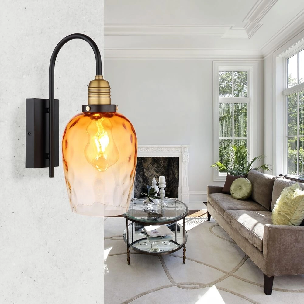Wandlamp Salvy amber glas honinggraat Globo 9007371451609
