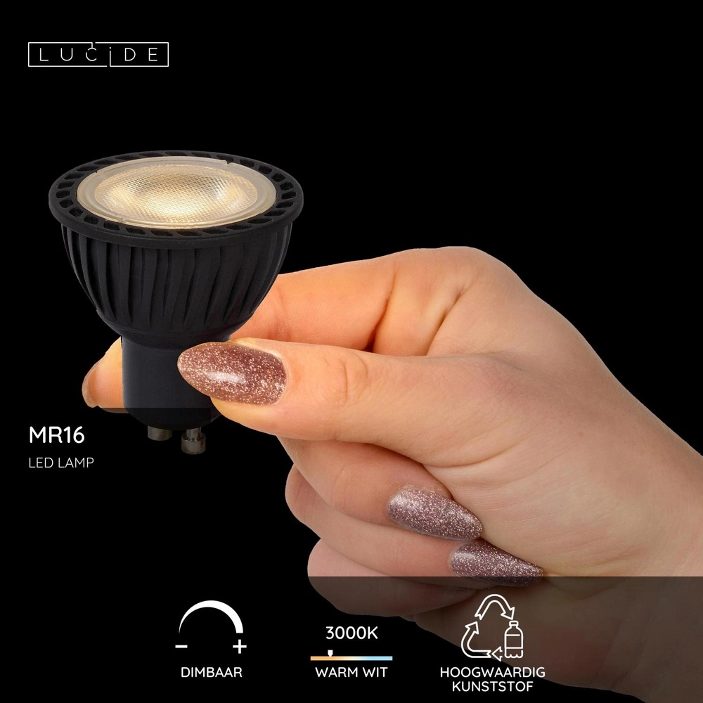 5W Led GU10 - 3000K zwart dimbaar Lucide 5411212490643