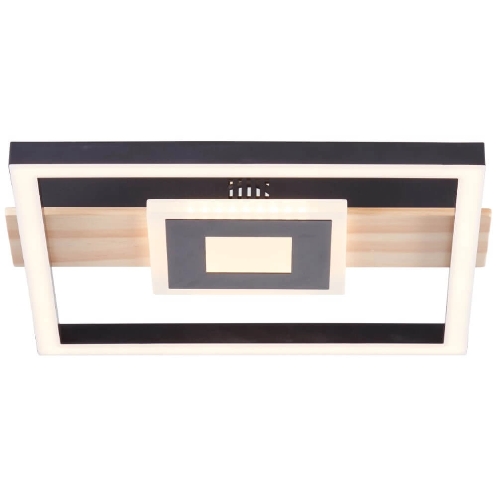 Plafondlamp Baldo vierkant zwart met hout Brilliant 4004353420030