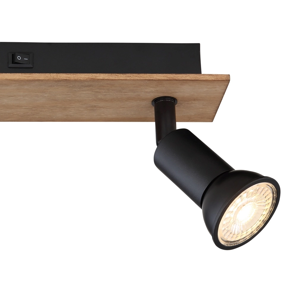 Plafondspot Drew zwart met hout 2-lichts Globo 9007371430789