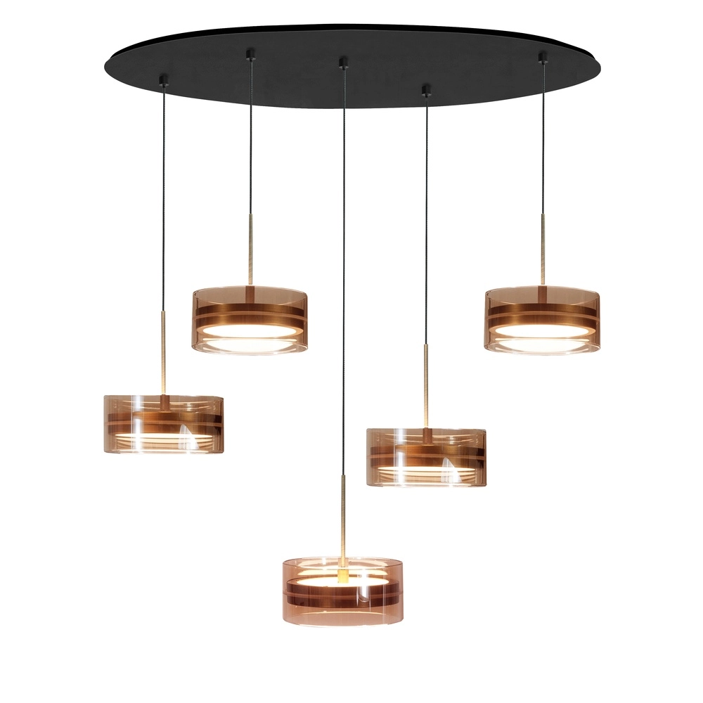 Design hanglamp Enzo zwart met brons 5-lichts
