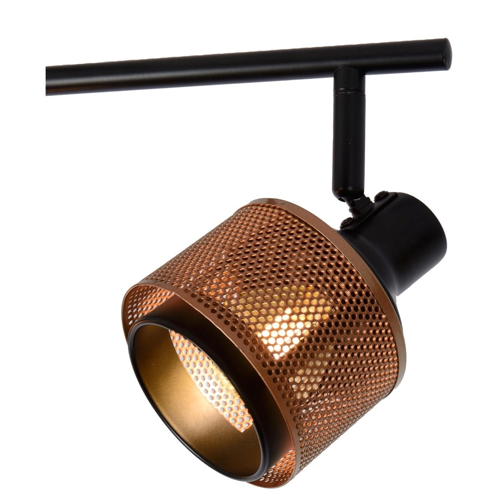 Plafondlamp Rafa 4-lichts zwart met koper Lucide 5411212771308