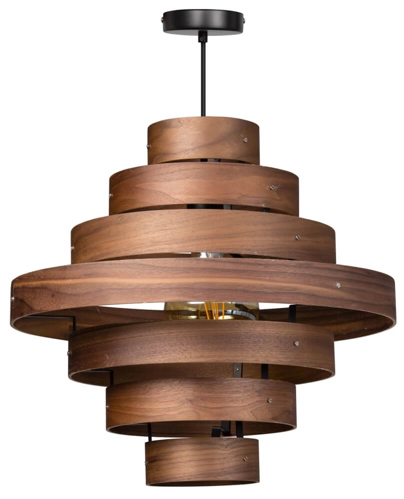 Stoere hanglamp Walnut 7-rings houtbruin
