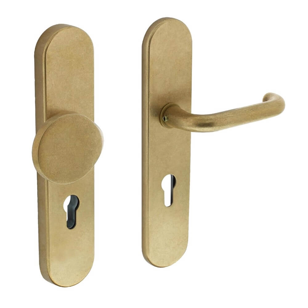 Voordeurbeslag Vurano PC72mm messing gertrommeld