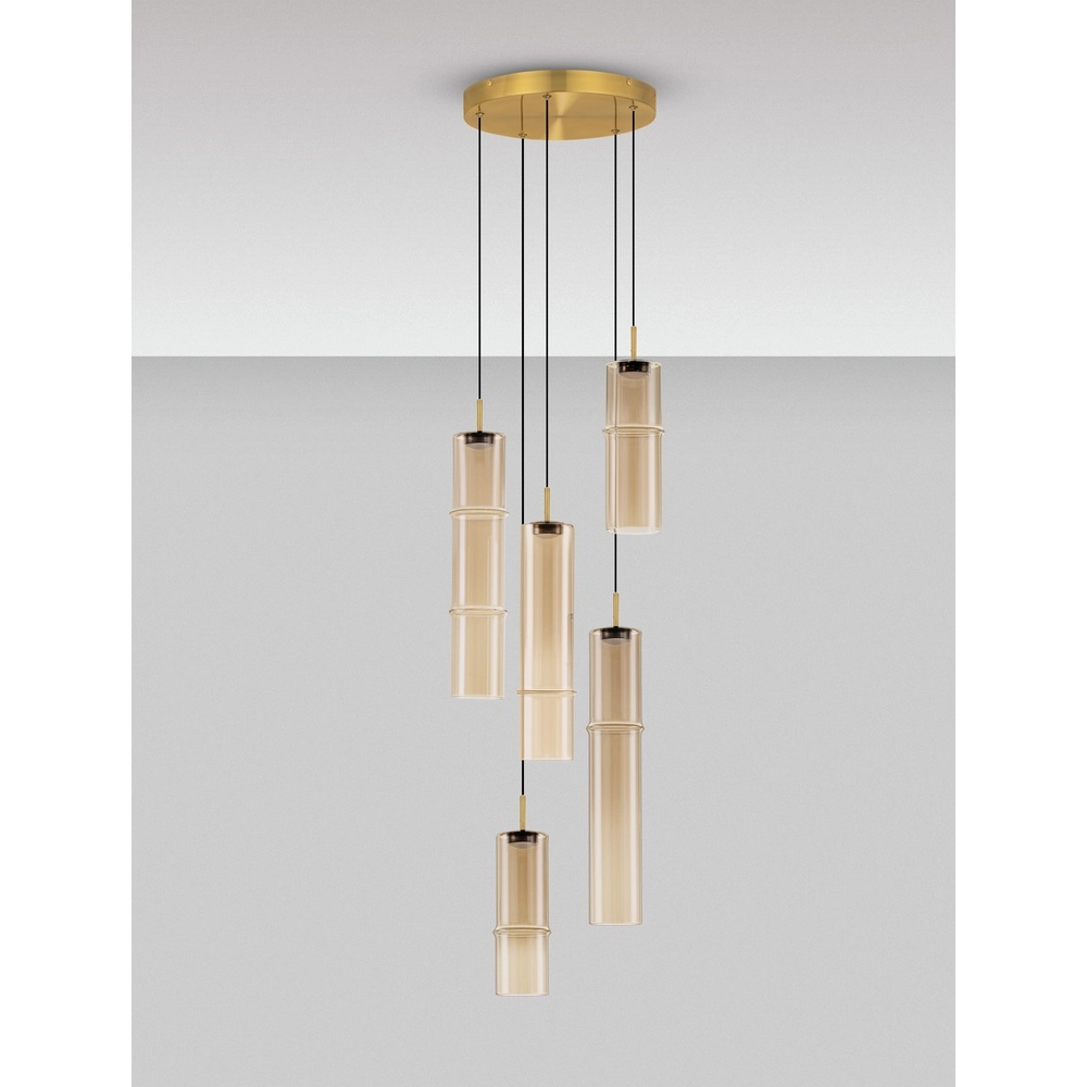 Unieke hanglamp Sano rond 5-lichts goud Lyora 5212017474063