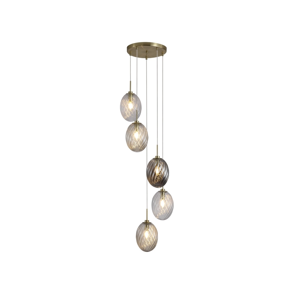 5-lichts hanglamp Whirl rond gekleurd glas