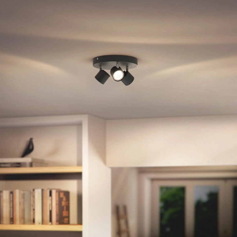 Zwarte led plafondspot Star 3-lichts Philips 8719514435414