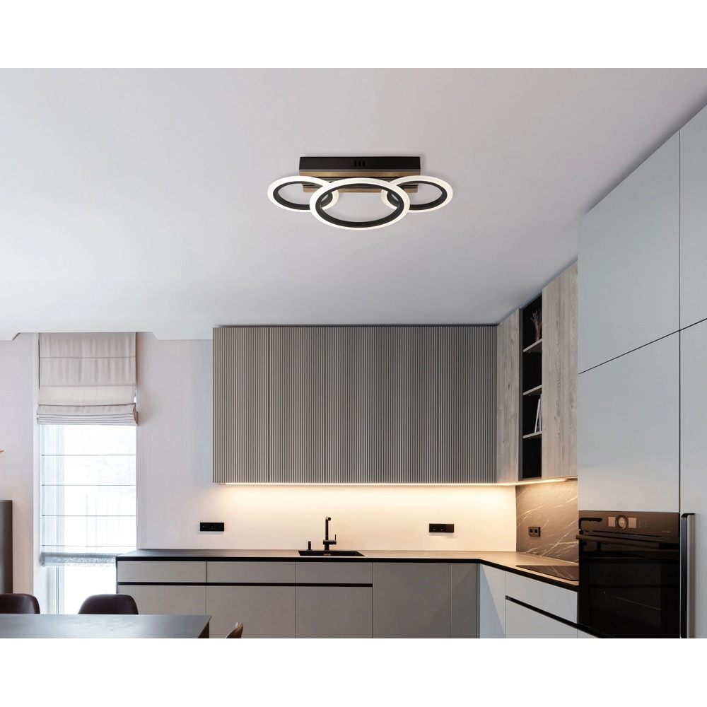 Plafondlamp Blevins zwart met hout 3 ringen Globo 9007371575169