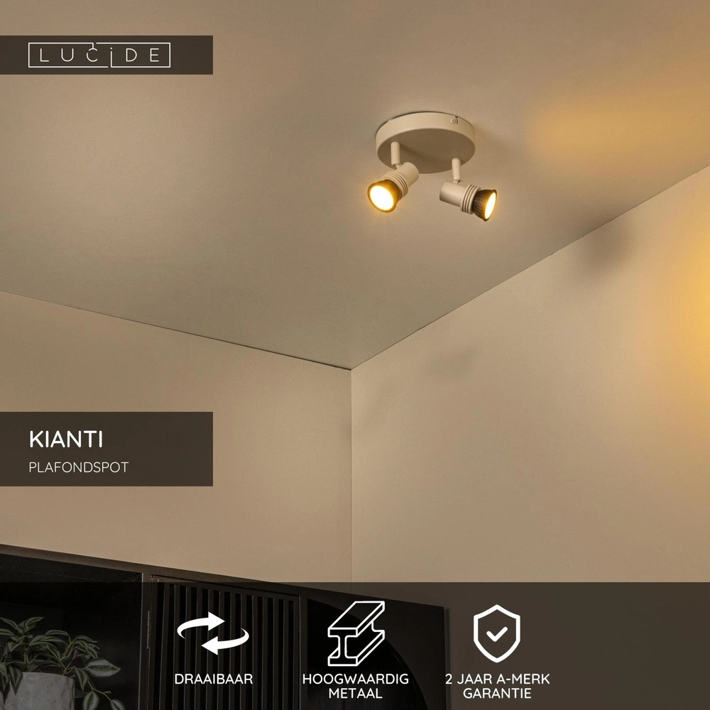 Plafondspot Kianti 2-lichts zand bruin Lucide 5411212531124