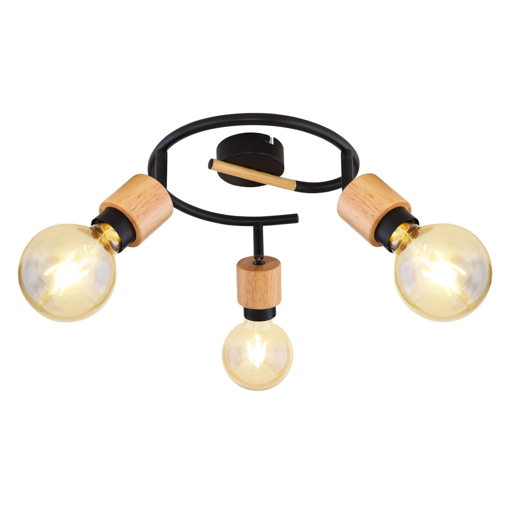 Plafondlamp Jorna 3-lichts zwart met hout