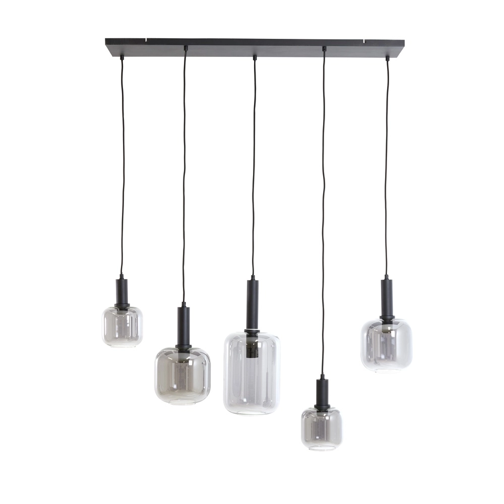 Eettafel hanglamp Lekar 5x E27 - zwart met smoke glas