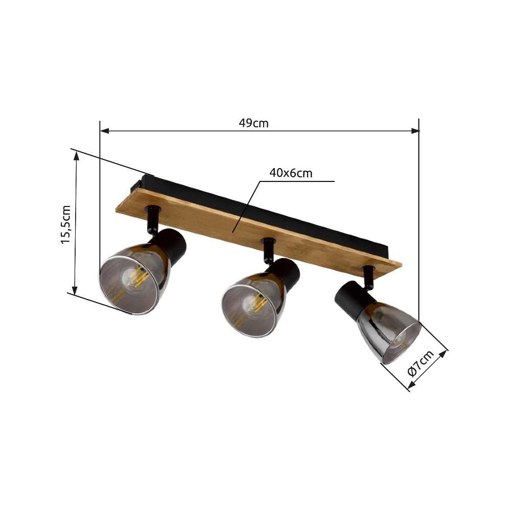Plafondlamp Claude 3-lichts zwart met hout Globo 9007371431212