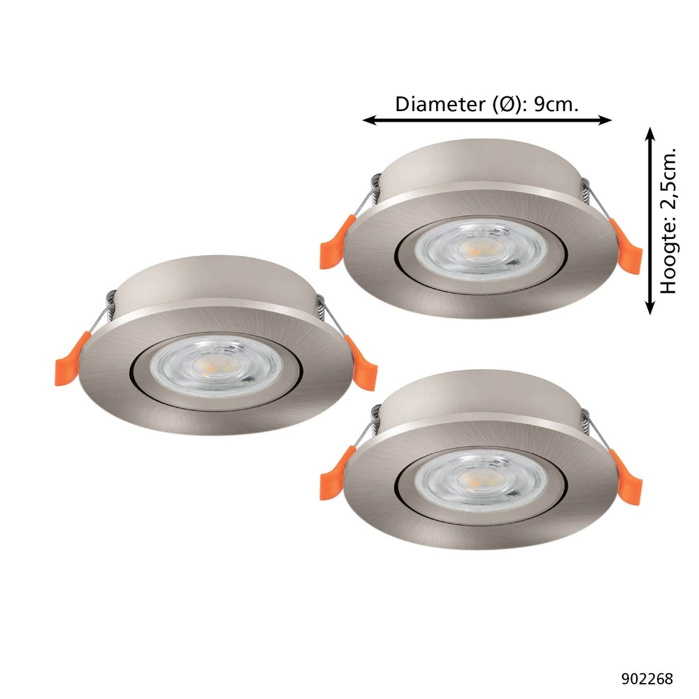 Set van 3 inbouwspots Barranco nikkel Ø 9cm - 3-staps CCT Eglo 9008606359448