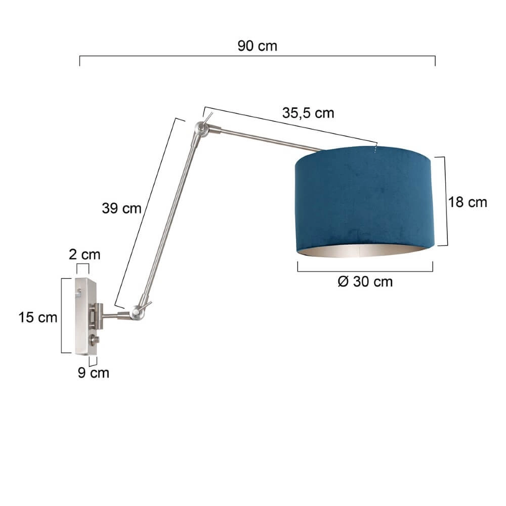 Wand leeslamp Prestige Chic met blauwe kap Steinhauer 8712746147261