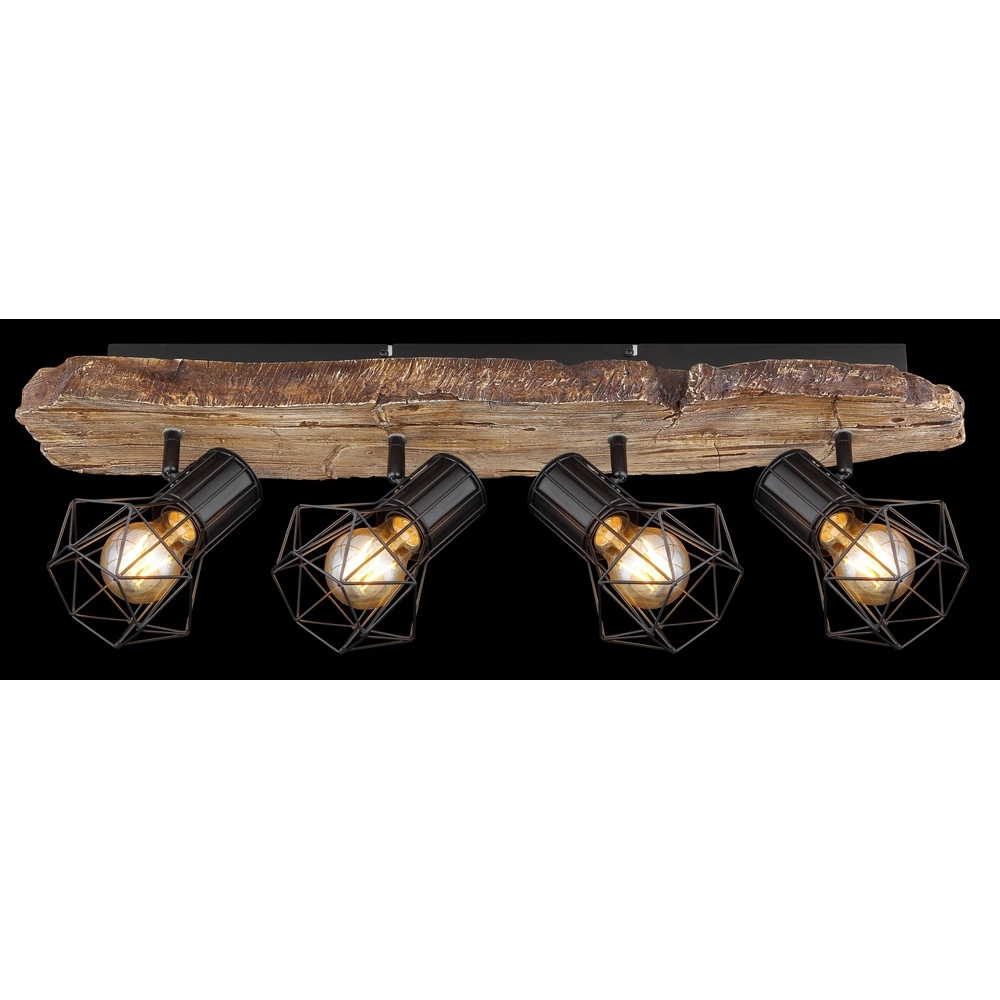 Plafondlamp Priska 4-lichts zwart met hout Globo 9007371430376