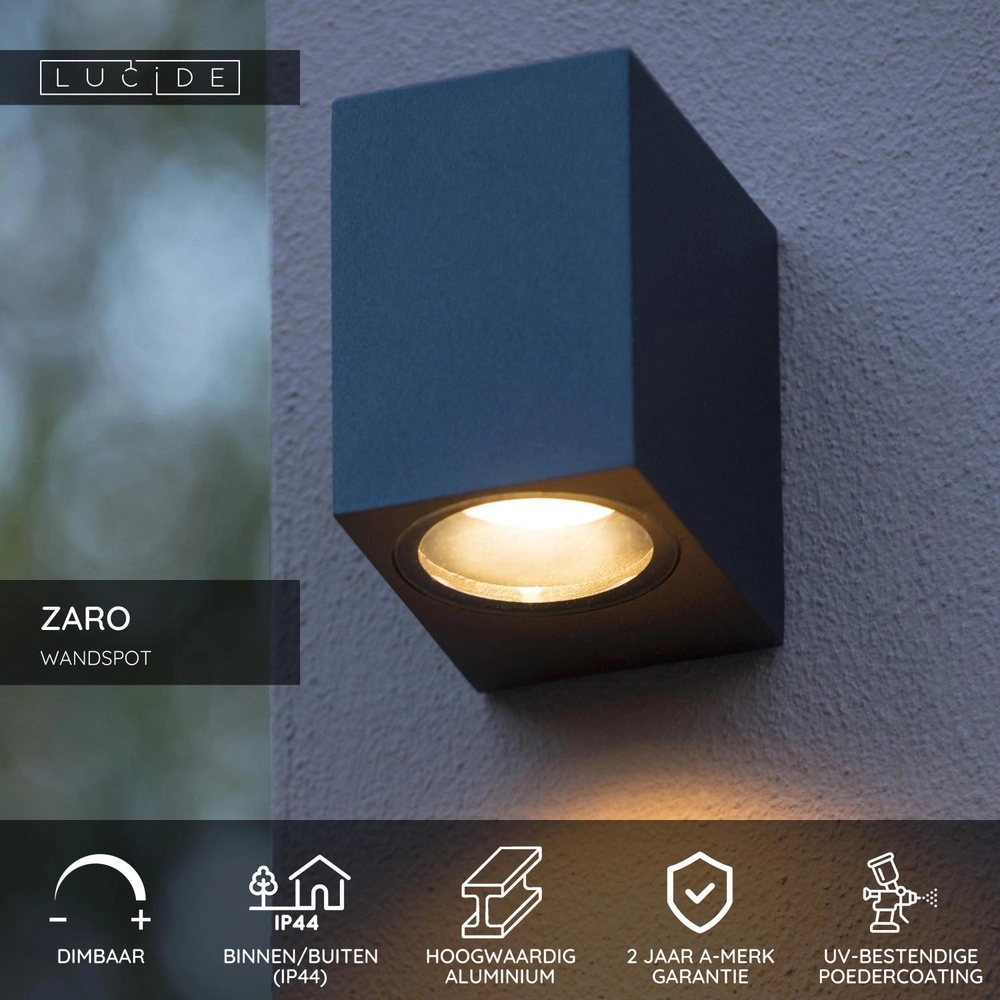 Design wandspot Zaro IP44 enkel zwart Lucide 5411212690043