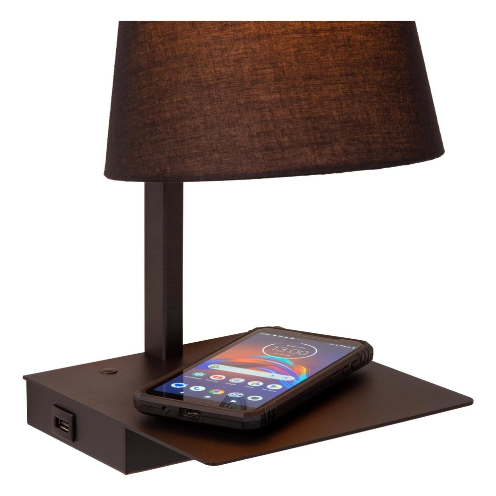 Design bedlampje Gregory zwart met USB oplaadpunt Lucide 5411212303370