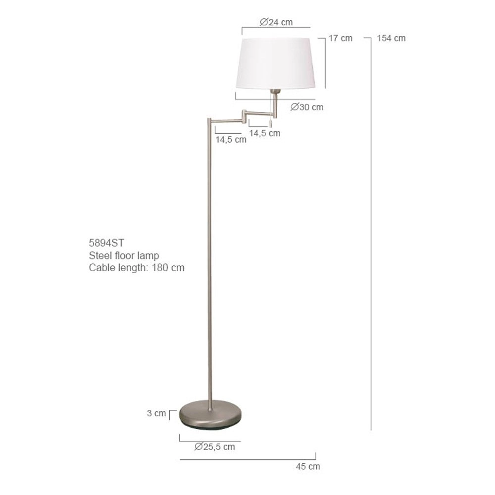 Vloerlamp Mexlite 154cm metaalgrijs met witte kap Steinhauer 8712746048094