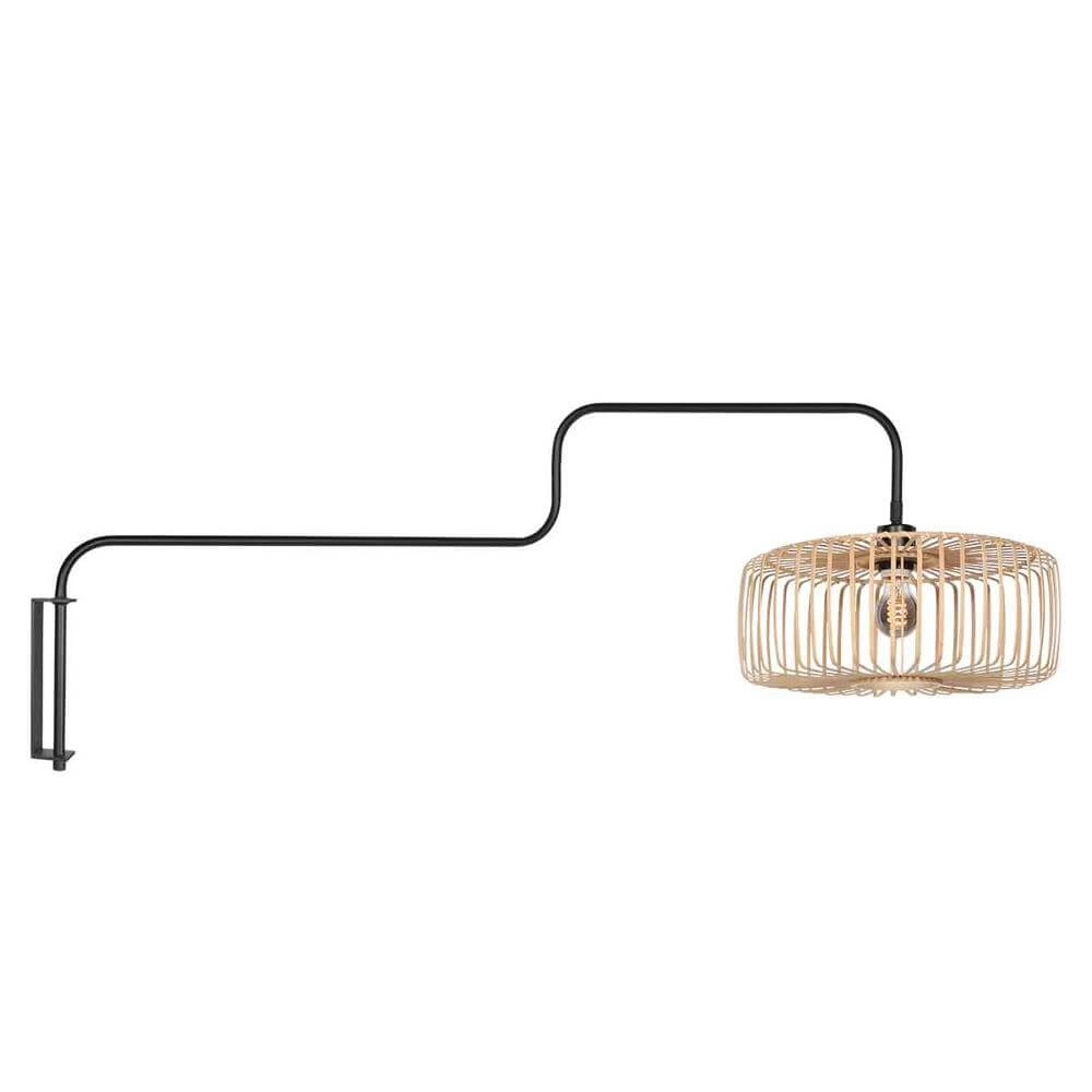 Wandlamp Bloeba zwart met bamboe