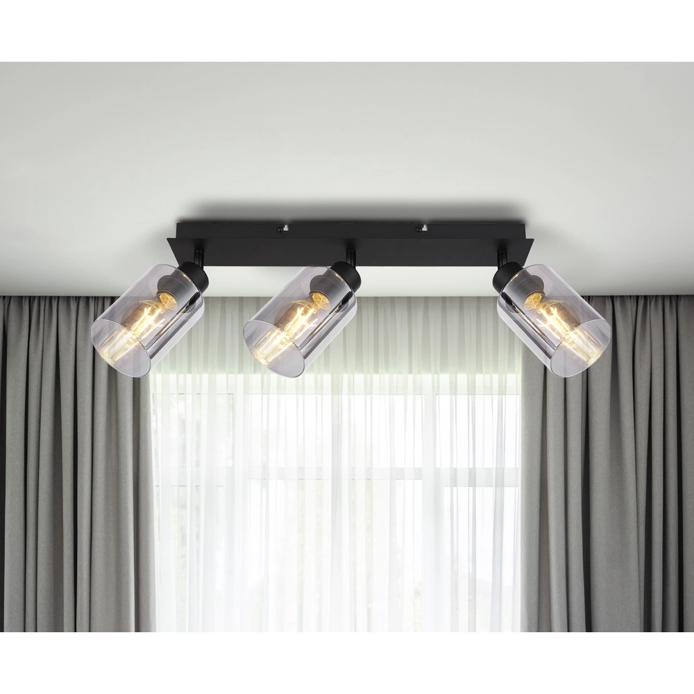 Plafondlamp Hadera 3-lichts zwart met smoke glas Globo 9007371443215