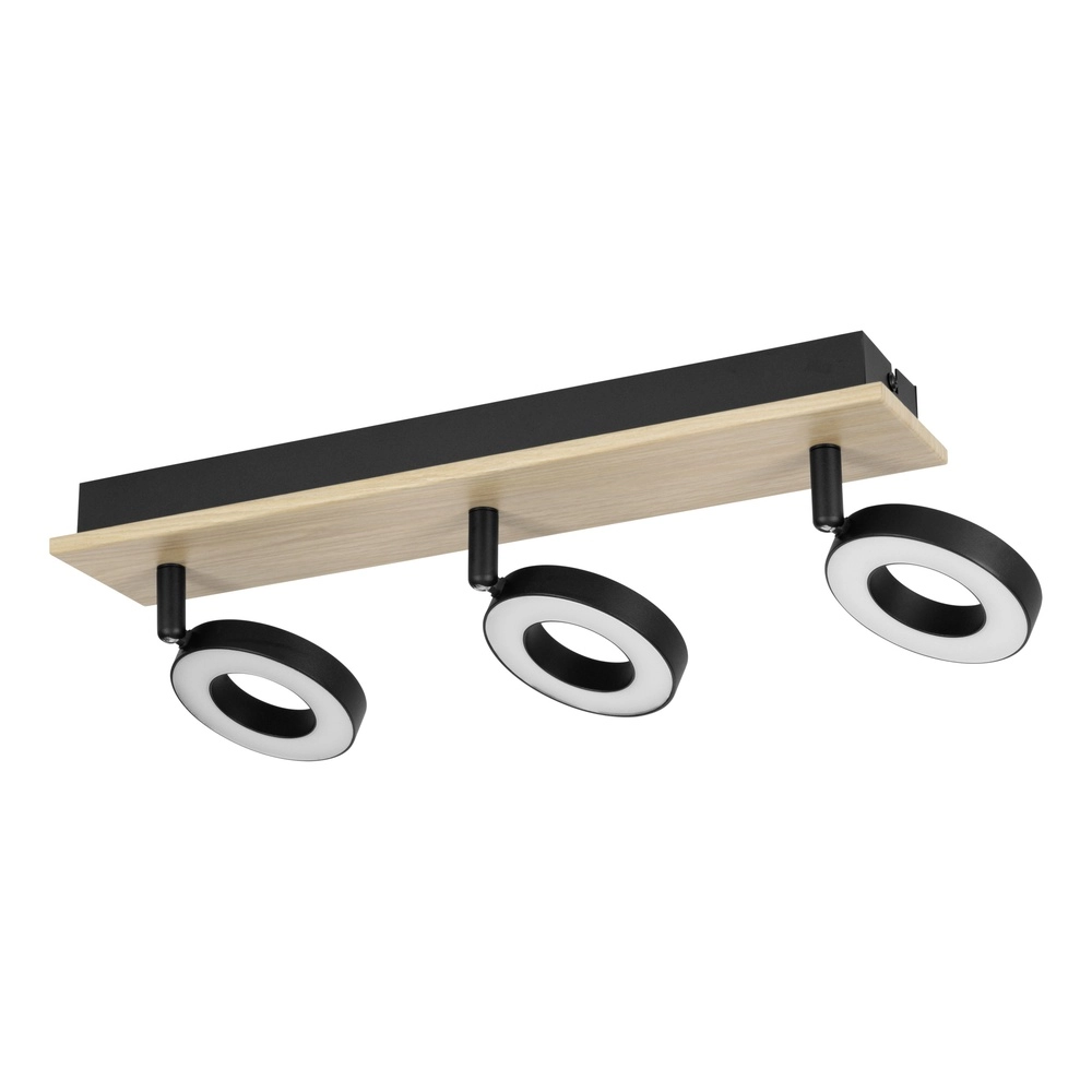 Led plafondlamp Rielves 3-lichts met hout
