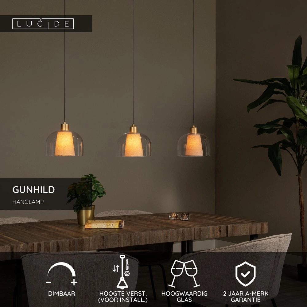 Design hanglamp Gunhild 3-lichts goud recht Lucide 5411212303356