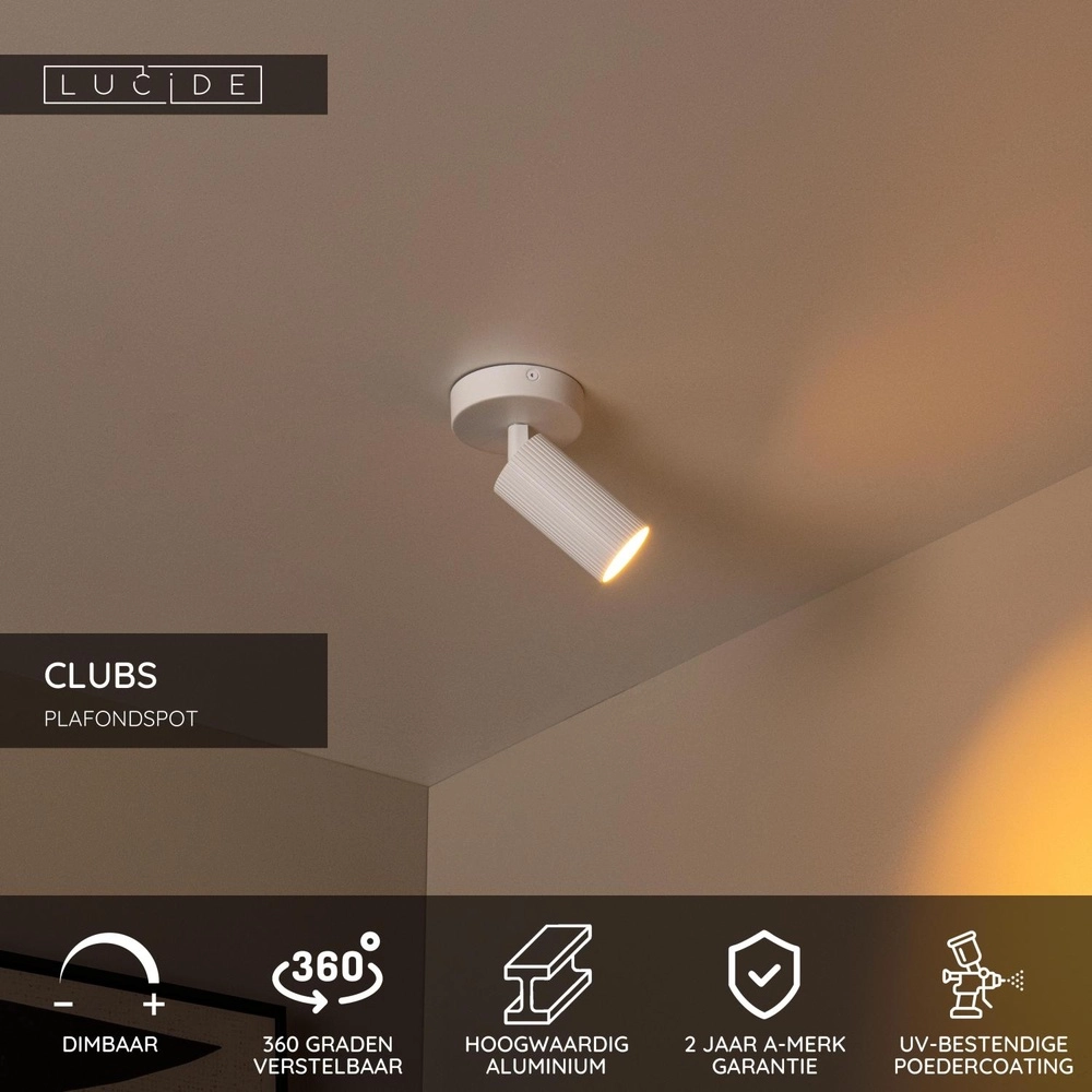 Opbouw plafondspot Clubs wit Lucide 5411212093493