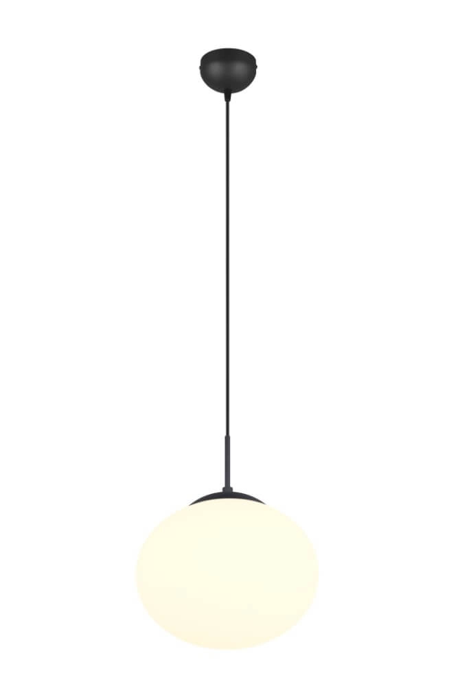 Ovale hanglamp Fomento Ø 30cm - zwart met wit glas