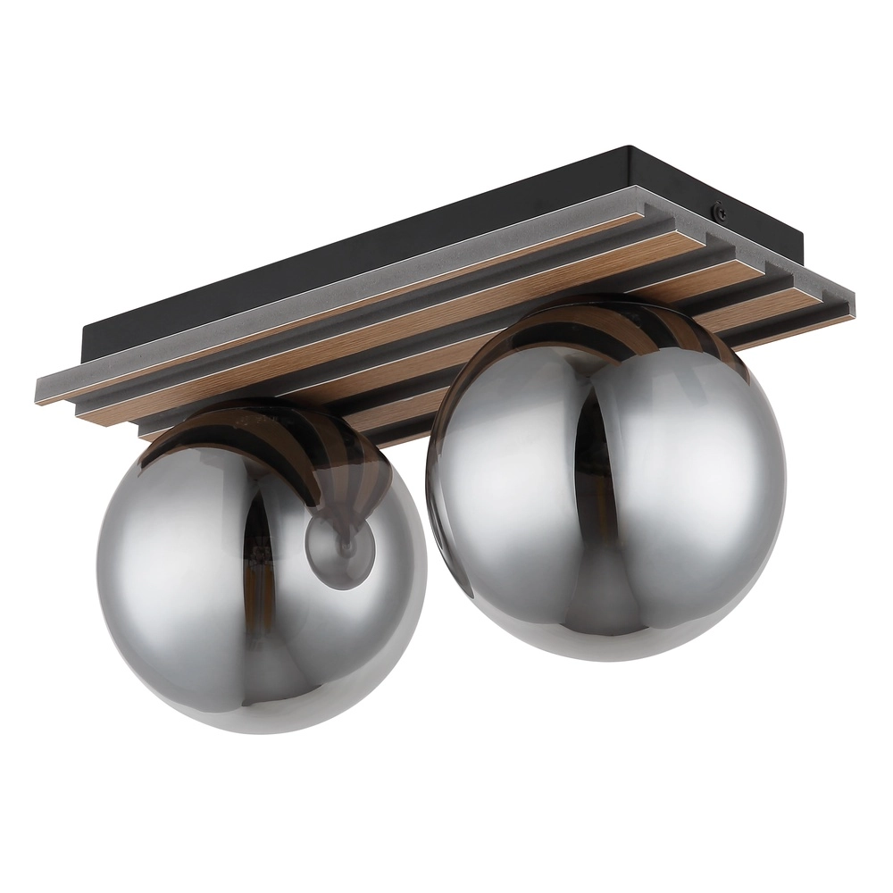 Plafondlamp Parsons 2-lichts zwart met hout Globo 9007371579099