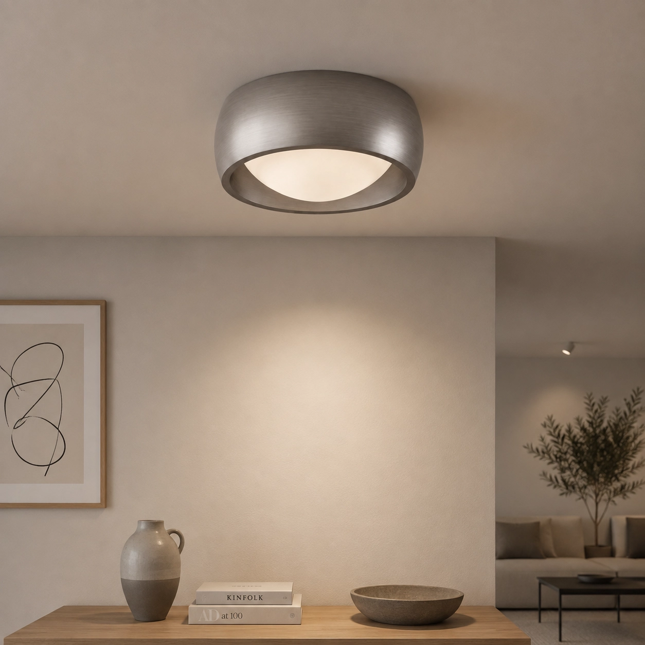 Strakke plafondlamp Montana Ø15cm - Gun metal
