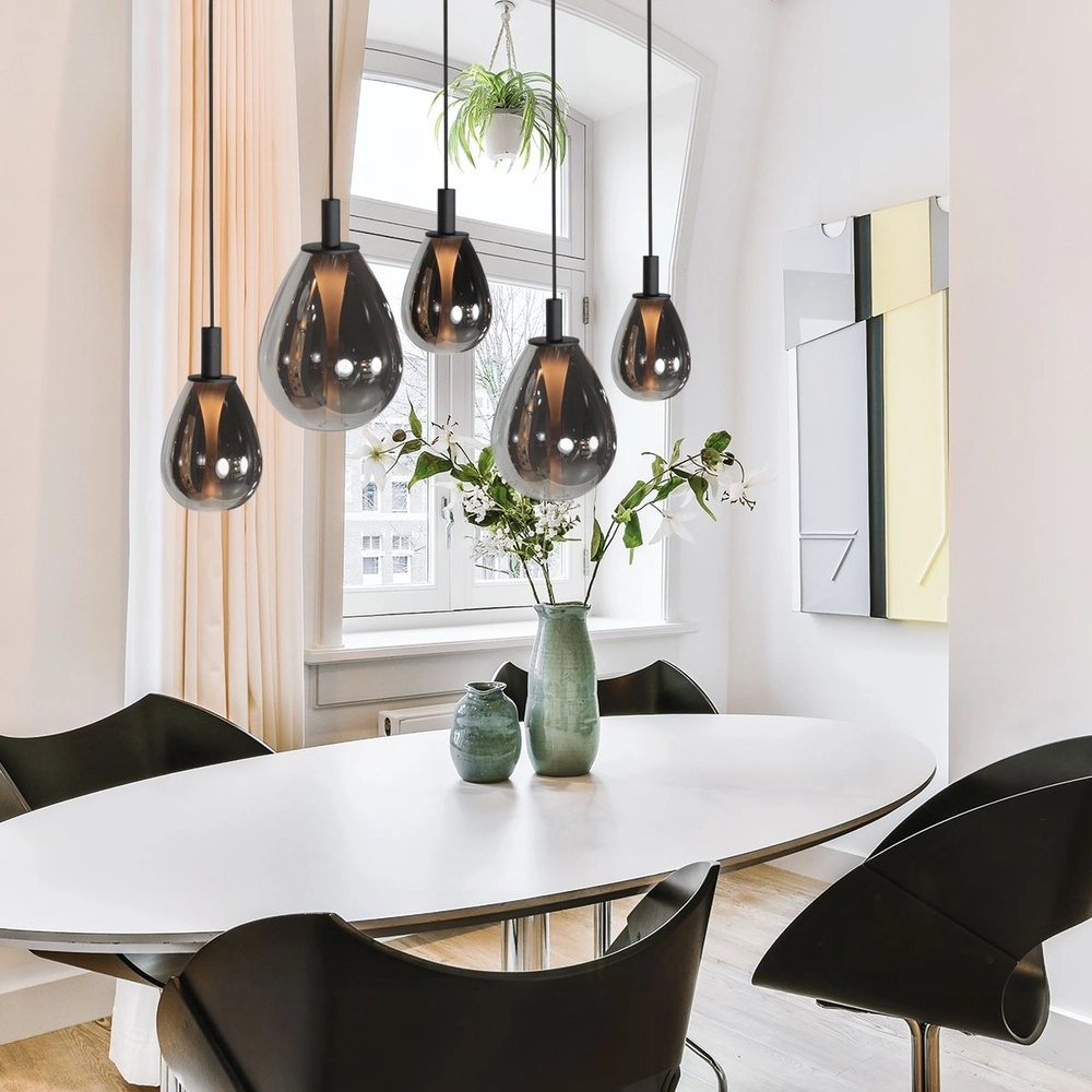 Hanglamp Glimsy 5-lichts zwart met smoke glas Steinhauer 8712746177954