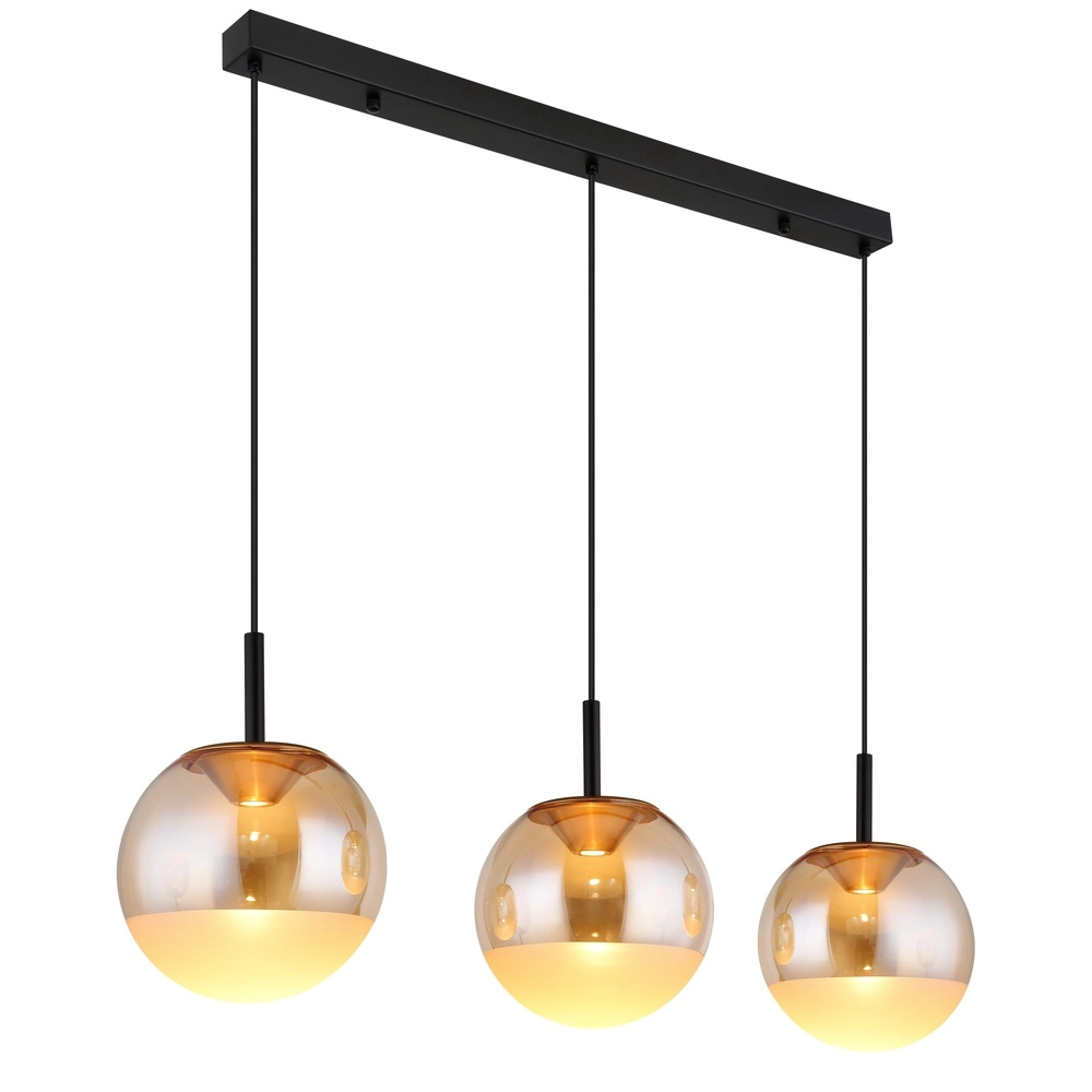 Design hanglamp Severin 3-lichts zwart met amber glas