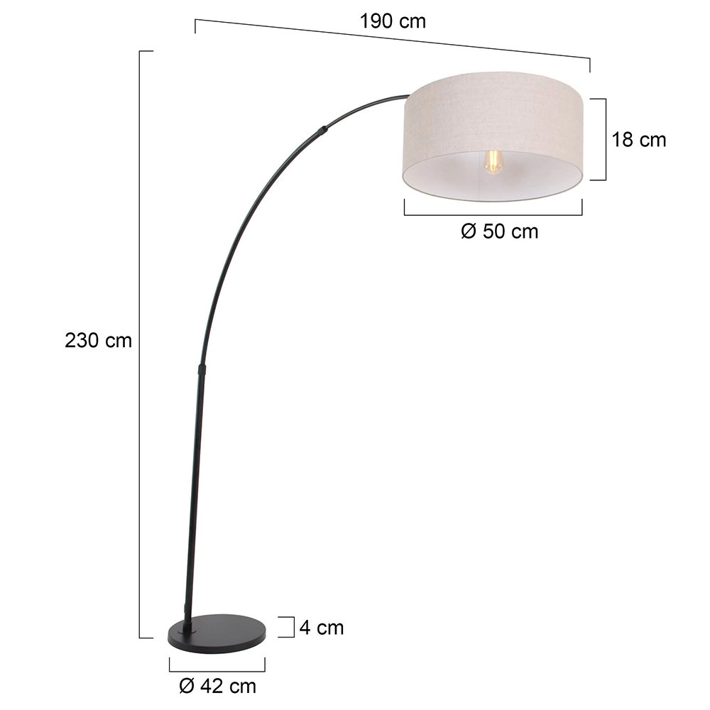 Arc lamp Gramineus 50 zwart met linnen lampenkap Steinhauer 8712746118285