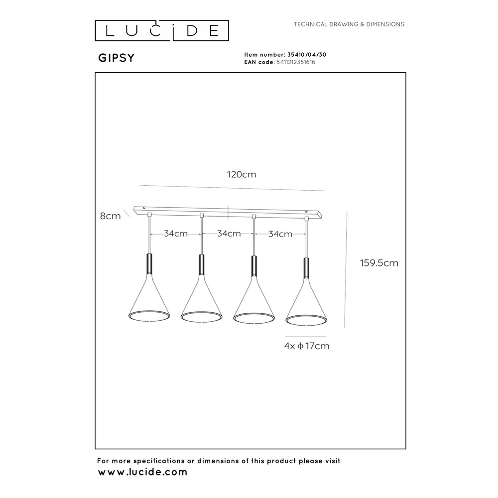 Design hanglamp Gipsy 4-lichts wit Lucide 5411212351616