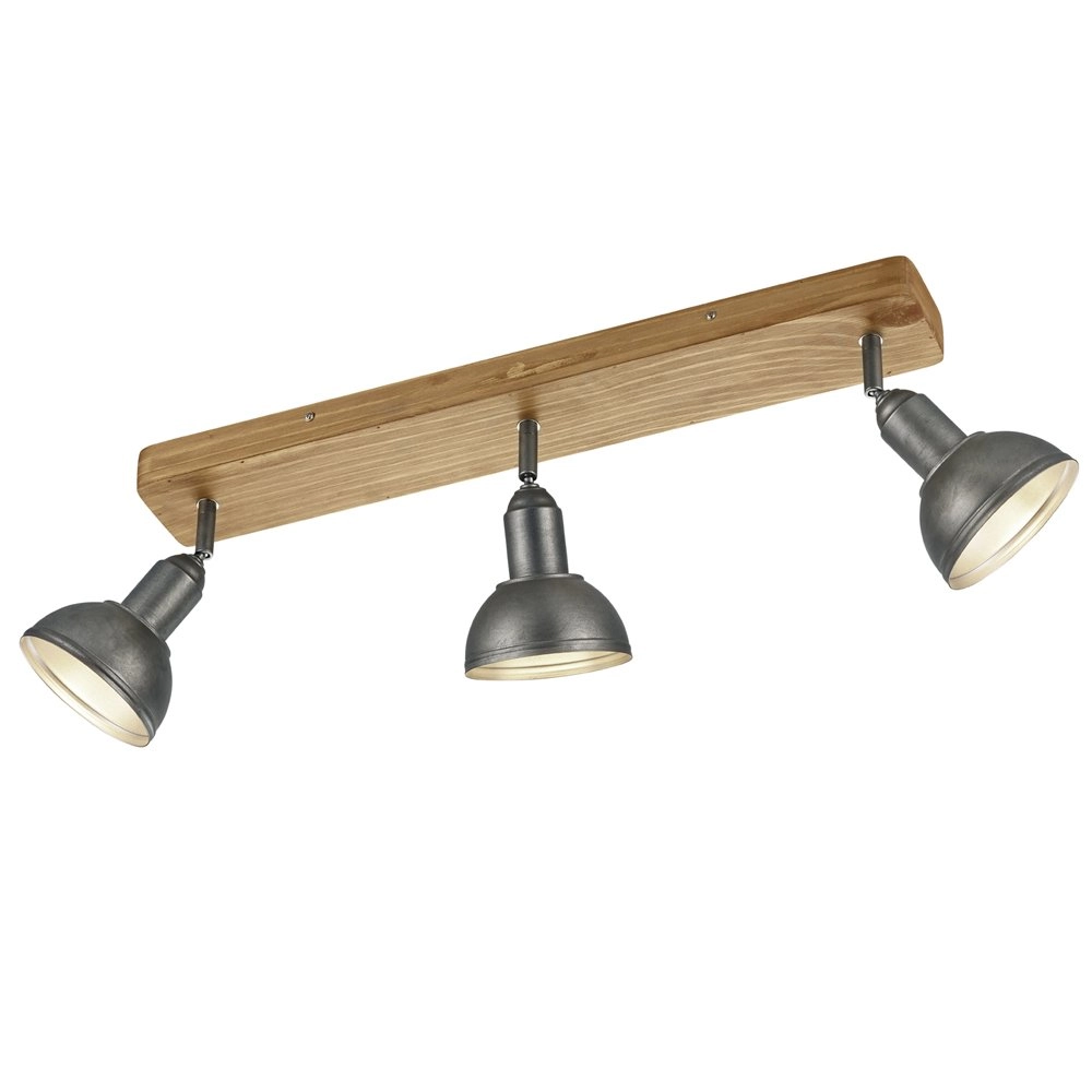 Houten plafondlamp Delhi 3-lichts spots antiek zilver