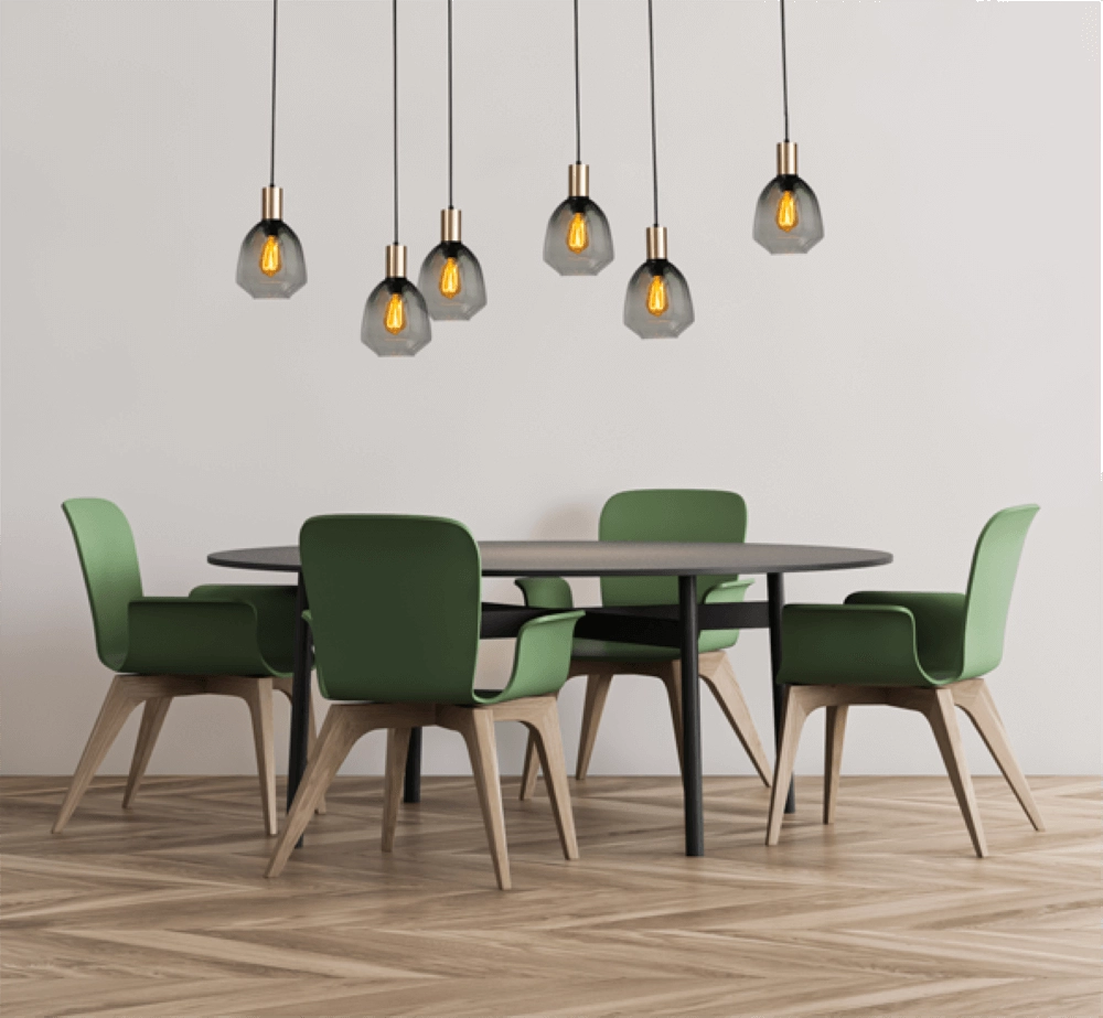 6-lichts hanglamp - goud - Porto met Nicolette green glazen Masterlight 8718121270647