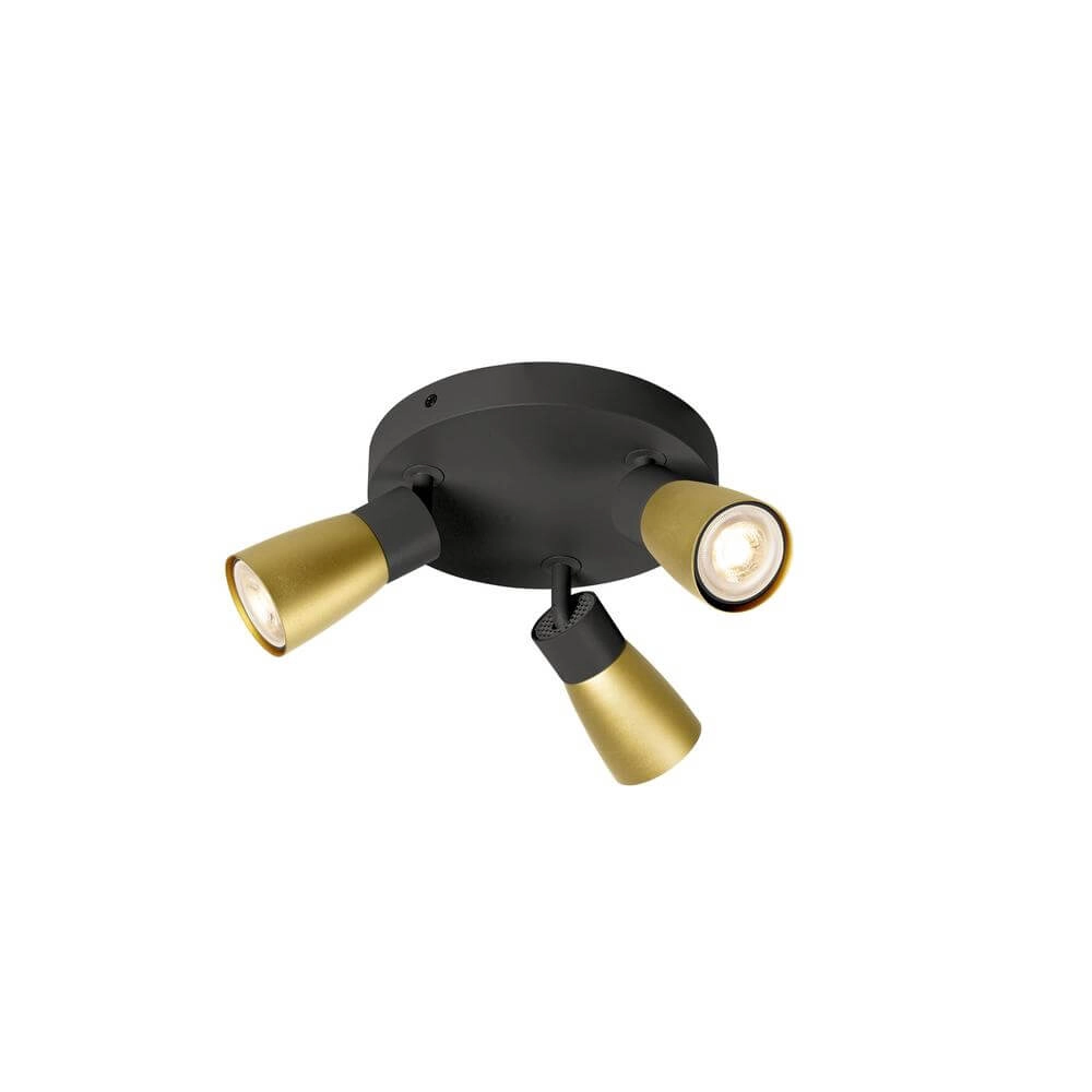 Ronde spot Puri 2.0 Dome zwart-goud 3-lichts