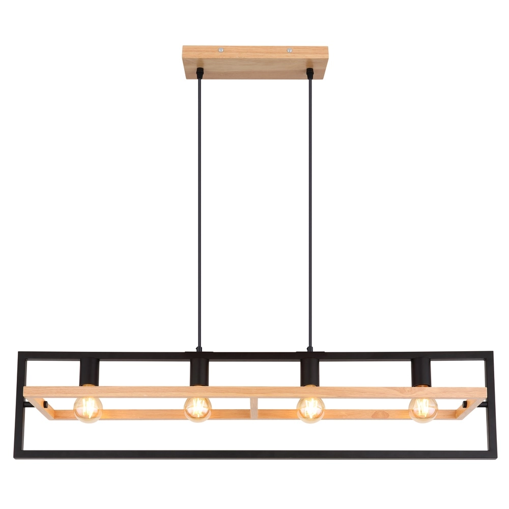 4-lichts hanglamp Erica zwart met hout Globo 9007371433711