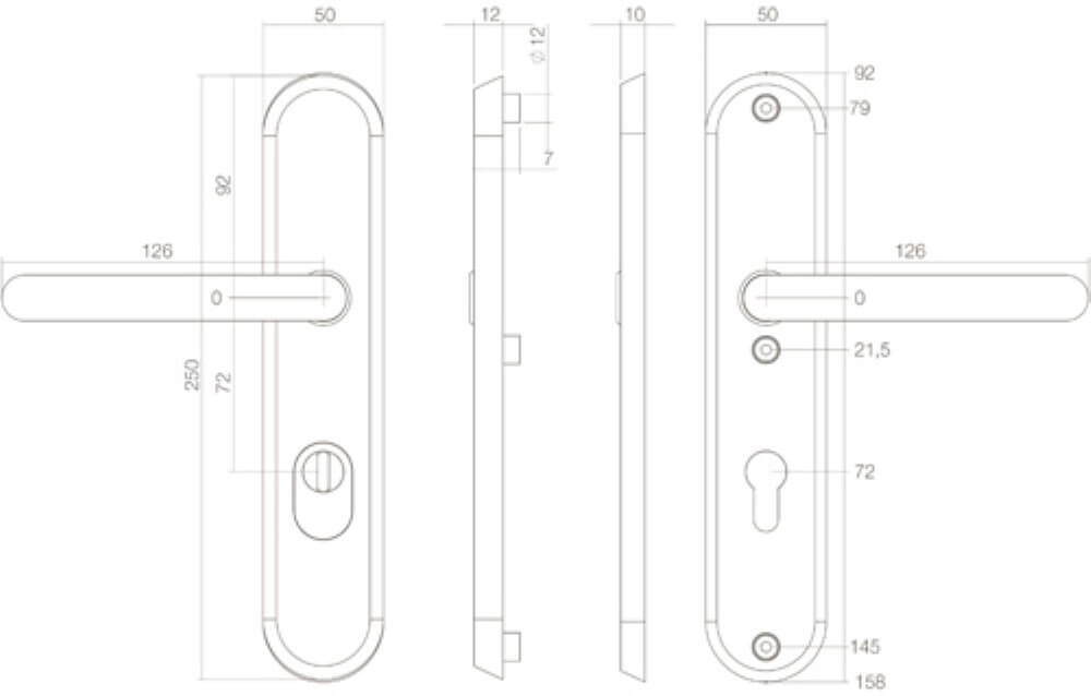 Achterdeurbeslag Aurano kerntrekbeveiliging ovaal PC 72mm RVS Intersteel 8714186394793