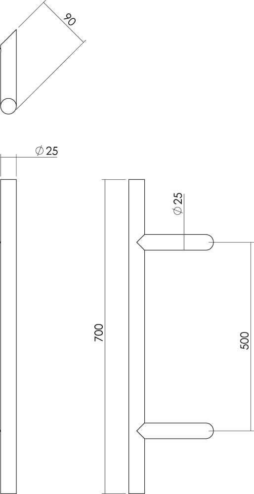 Deurgreep T-vorm Gripon 70cm RVS schuin Intersteel 8714186334386