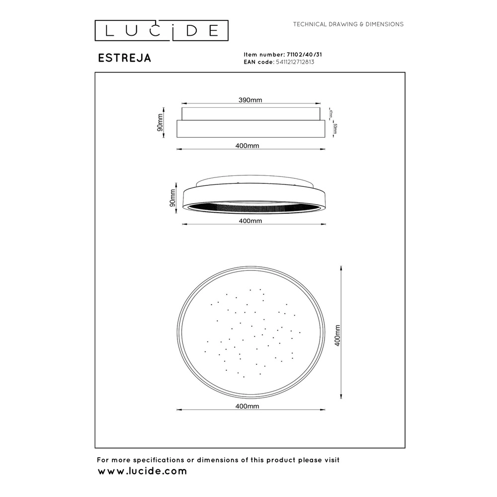 Design plafonniere Estreja Ø 40cm wit Lucide 5411212712813