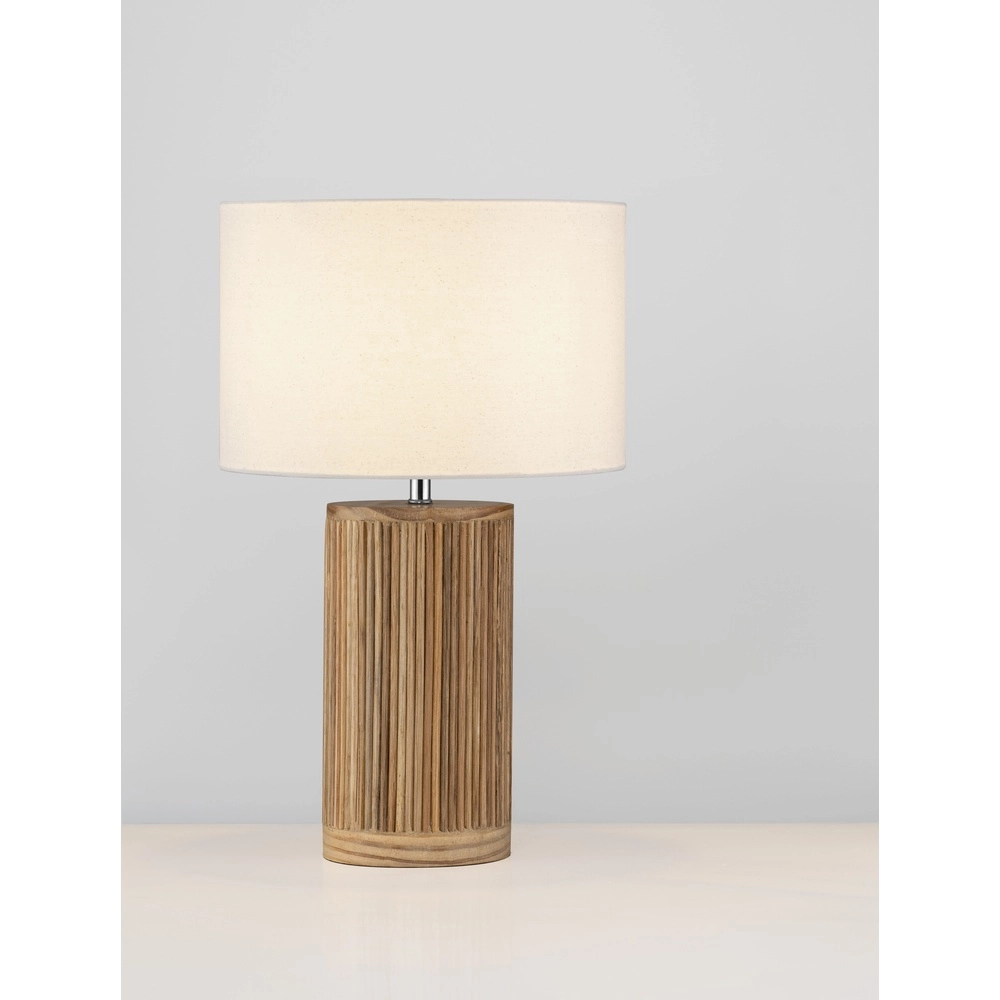 Schemerlamp Nau hout met witte kap
