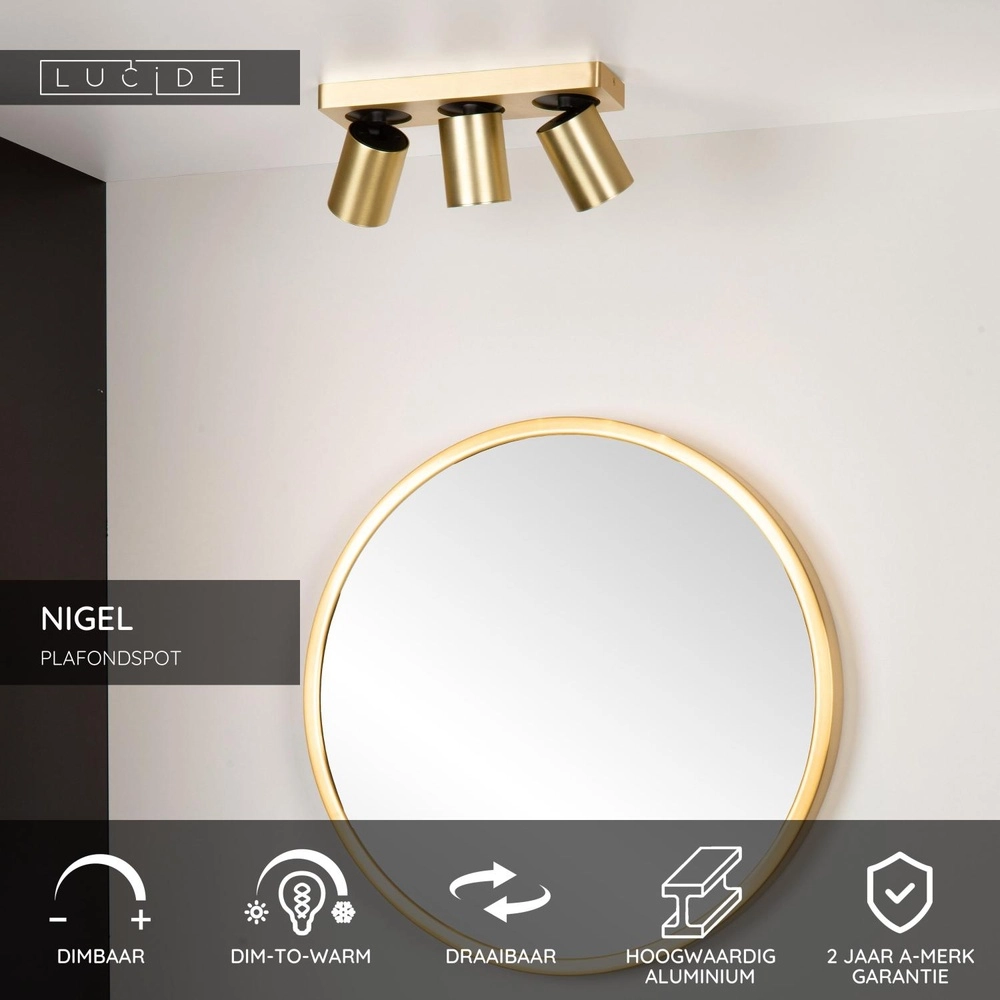 Plafondspot Nigel 3-lichts goud Lucide 5411212092991