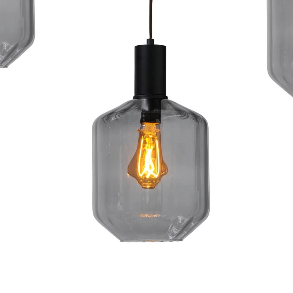 5-lichts hanglamp - zwart - Porto met Jagger smoke glazen Masterlight 8718121270302