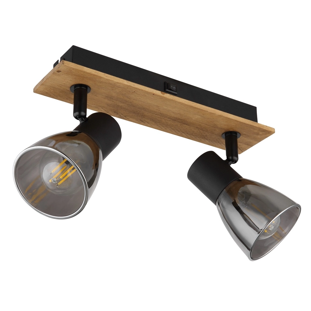 Plafondlamp Claude 2-lichts zwart met hout Globo 9007371443208
